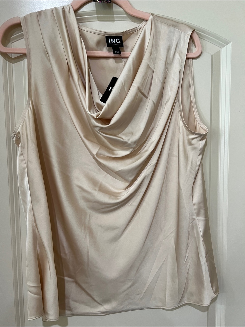 INC International Concepts Soft Cream Draped Cowl Neck Sleeveless Top H270